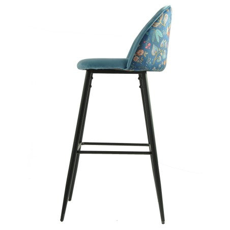 Banco bar CARNAVAL SKY BLUE, metal, tecido veludo azul com carnaval