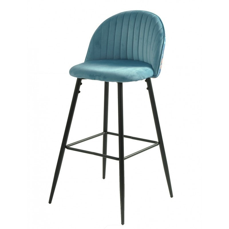 Banco bar CARNAVAL SKY BLUE, metal, tecido veludo azul com carnaval