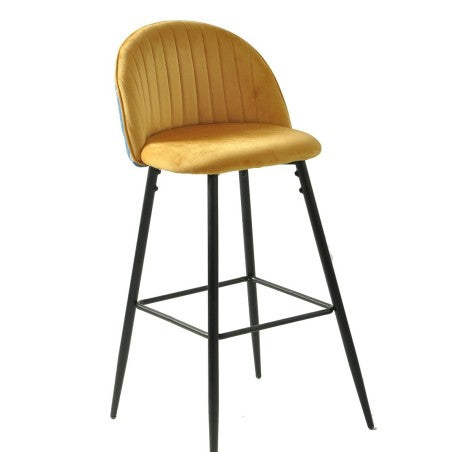 Banco bar CARNAVAL YELLOW, metal, tecido veludo amarelo com carnaval
