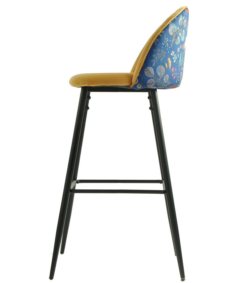 Banco bar CARNAVAL YELLOW, metal, tecido veludo amarelo com carnaval