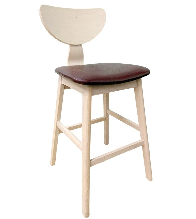 Banco bar DUBLIN, madeira de hevea, natural, pele sintética castanha