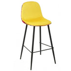 Banco bar HORUS NEW, em metal, estofo em veludo amarelo, costas com motivos florais a condizer