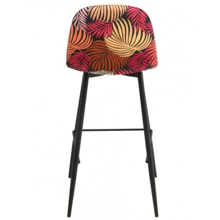 Banco bar HORUS NEW, em metal, estofo em veludo amarelo, costas com motivos florais a condizer