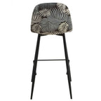 Banco bar HORUS NEW, em metal, estofo em veludo cinza, costas com motivos florais a condizer