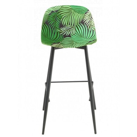 Banco bar HORUS NEW, metal, estofo em veludo verde, costas com motivos de folhagem a condizer