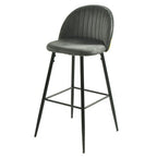 Banco bar PALM GREY, metal, tecido veludo cinza com palm
