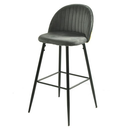 Banco bar PALM GREY, metal, tecido veludo cinza com palm