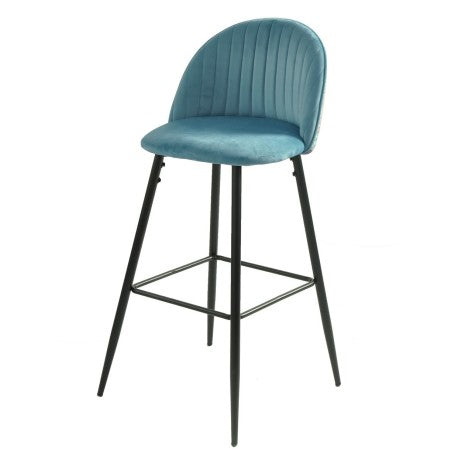 Banco bar PALM SKY BLUE, metal, tecido veludo azul com palm
