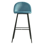 Banco bar PALM SKY BLUE, metal, tecido veludo azul com palm