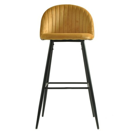 Banco bar PALM YELLOW, metal, tecido veludo amarelo com palm
