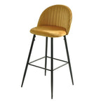 Banco bar PALM YELLOW, metal, tecido veludo amarelo com palm