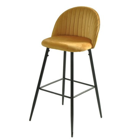 Banco bar PALM YELLOW, metal, tecido veludo amarelo com palm