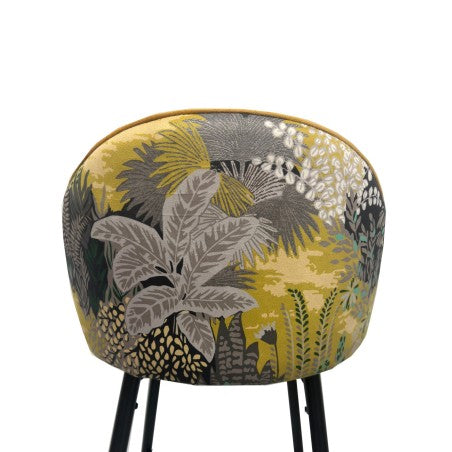 Banco bar PALM YELLOW, metal, tecido veludo amarelo com palm