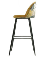Banco bar PALM YELLOW, metal, tecido veludo amarelo com palm