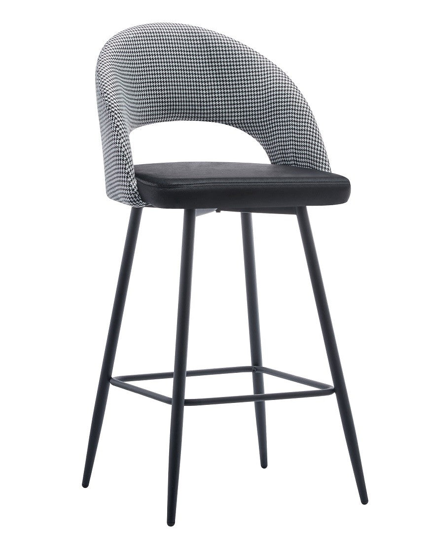 Banco de bar CLEO, metal, tecido houndstooth com preto