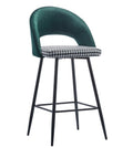 Banco de bar CLEO, metal, tecido verde com houndstooth
