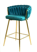 Banco de bar KING, metal, cromo dourado, tecido veludo turquesa