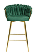 Banco de bar KING, metal, cromo dourado, tecido veludo verde escuro