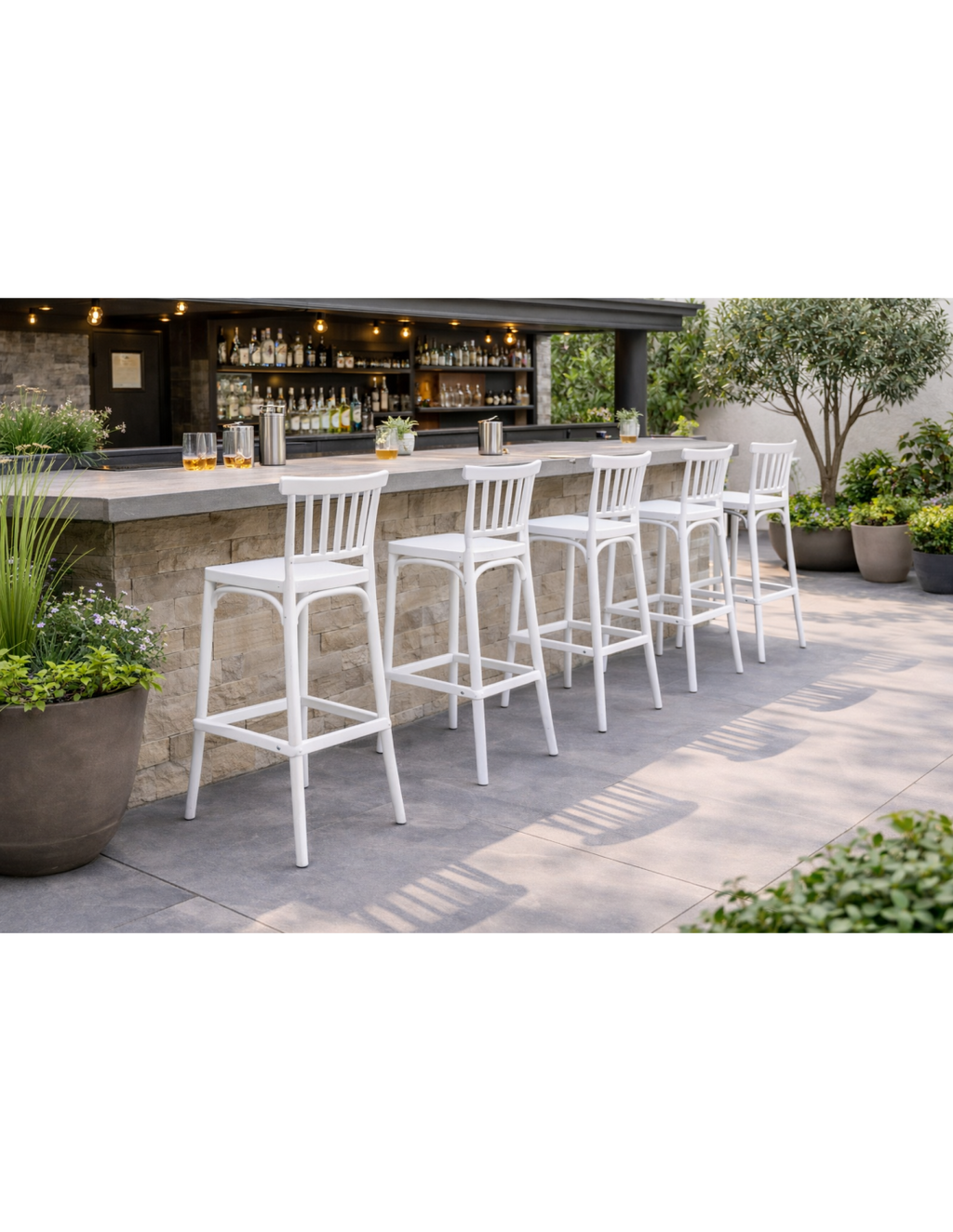 Banco de bar MILOS, tratamento anti UV, polipropileno branco