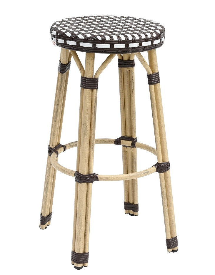 Banco de bar PARIS, empilhável, aluminio, ratán branco e marrom