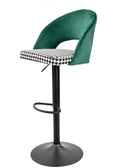 Banco de bar TEIDE, ajustável, metal preto, tecido verde com houndstooth