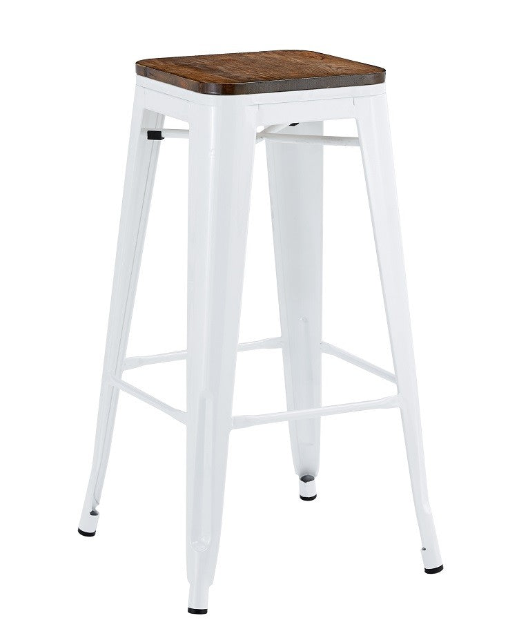 Banco de bar TOL EK WOOD, aço, branco, assento em madeira