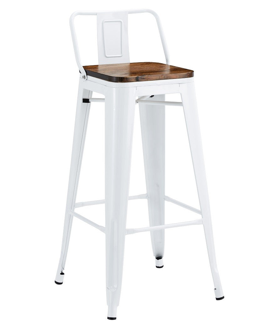 Banco de bar TOL R1 EK WOOD, aço, branco, assento em madeira