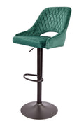 Banco de bar YASUR, ajustável, metal preto, tecido veludo 56 verde escuro