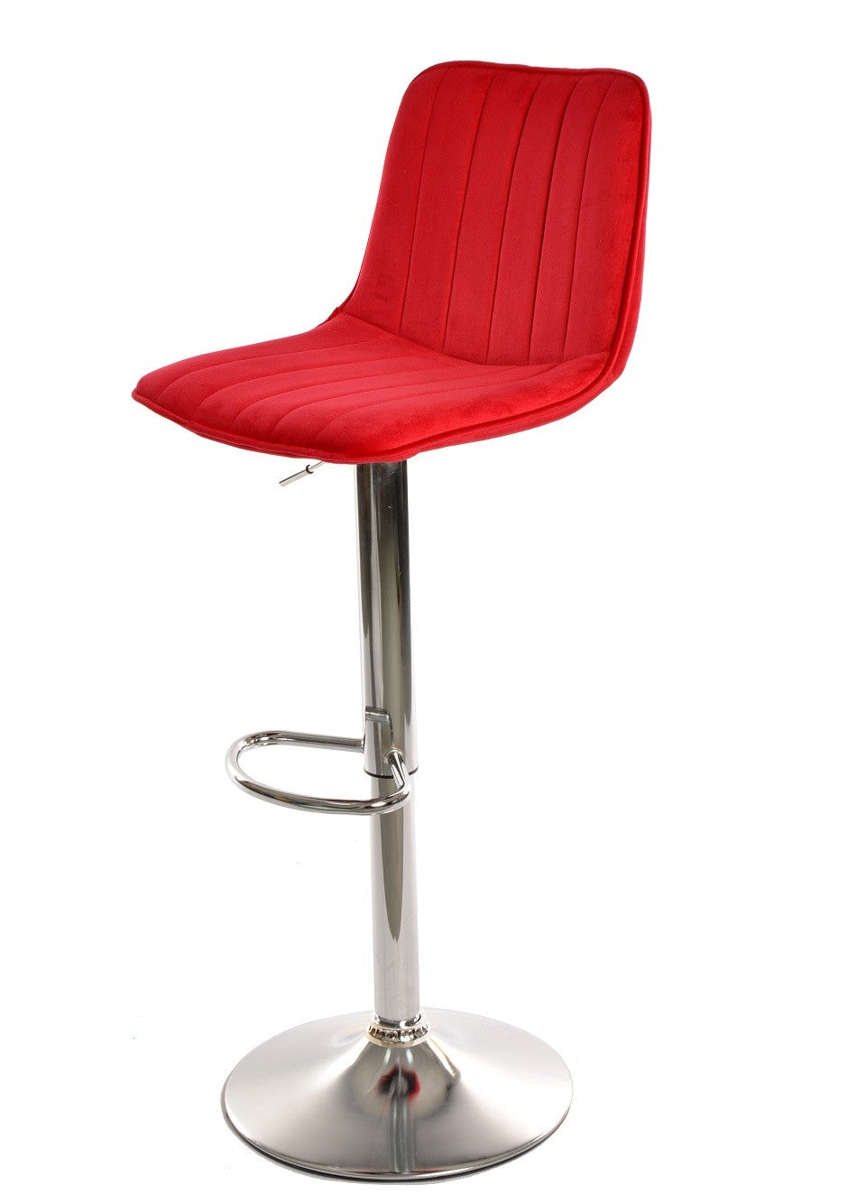 Banco de bar YUCCA, ajustável, metal cromado, tecido velvet vermelho
