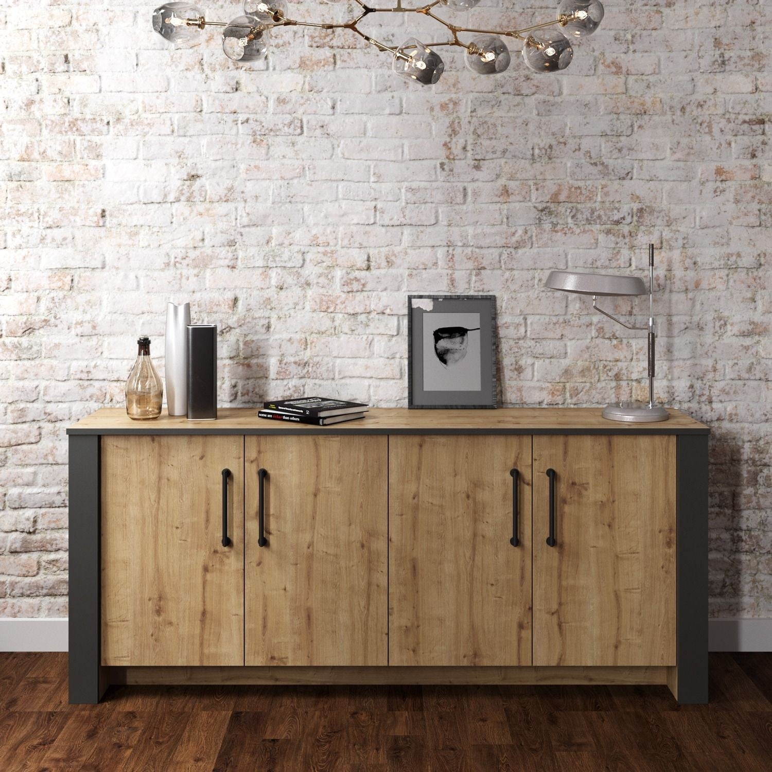 Buffet PHILIPPA, bilaminado carbalho com cinza escuro, 180 cms