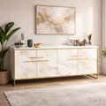 Buffet SIENA, bilaminado mármore branco com metal dourado, 180 cms