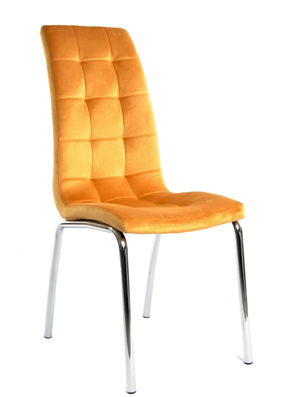 Cadeira AROA, cromada, tecido velvet amarelo