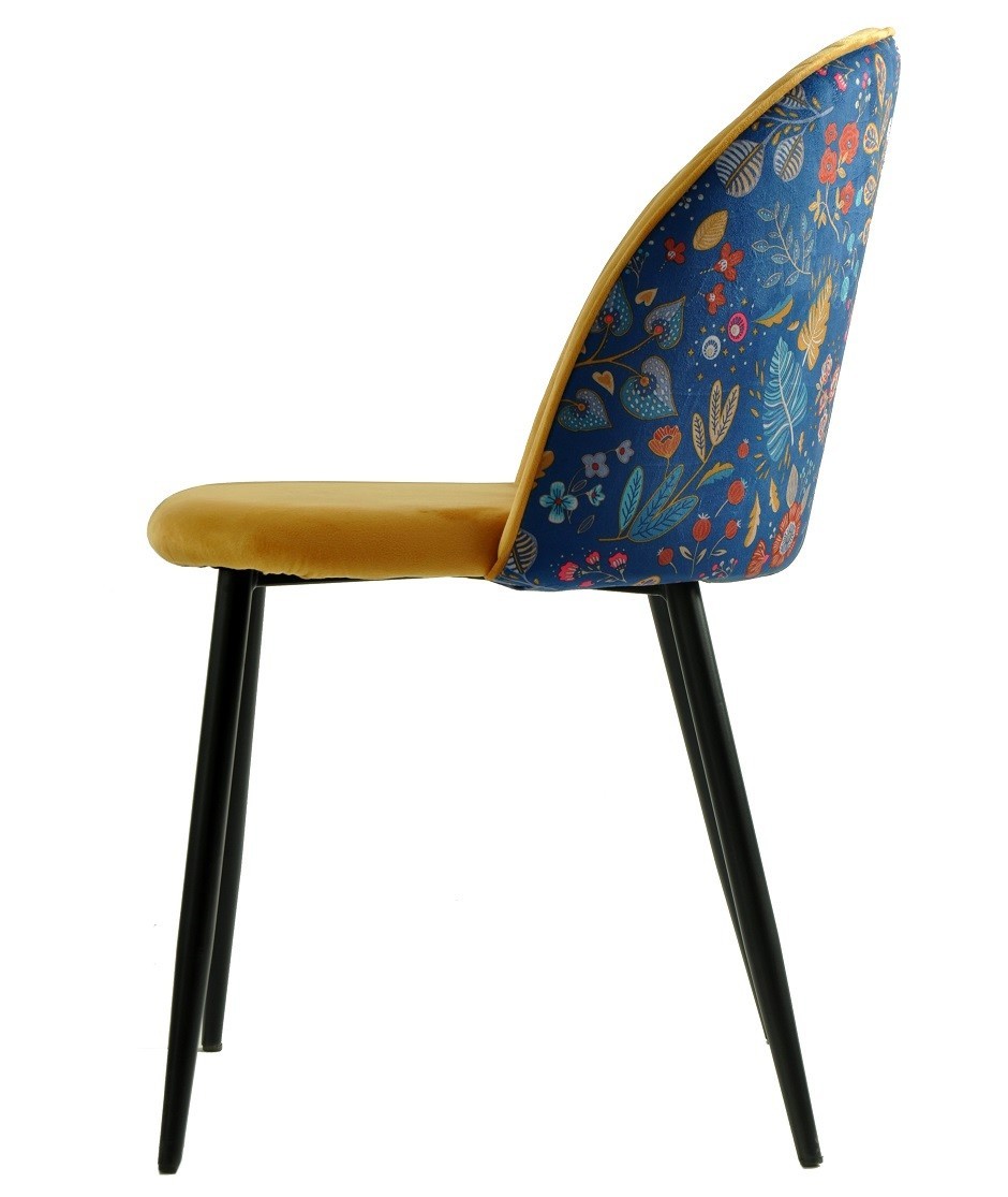 Cadeira CARNAVAL YELLOW, metal, tecido veludo amarelo com carnaval