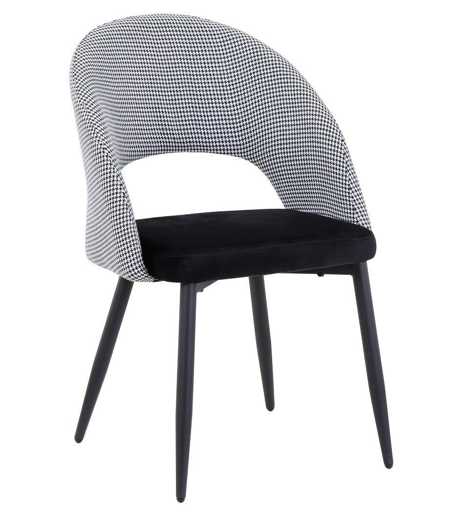 Cadeira CLEO, metal, tecido houndstooth com tecido preto