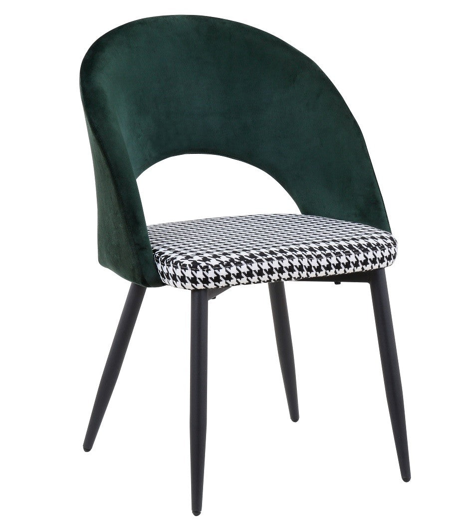 Cadeira CLEO, metal, tecido verde com houndstooth