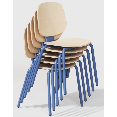 Cadeira COLMAR, empilhável, azul, compensado revestido com HPL, cor natural