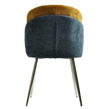 Cadeira DRESDE, cromada, tecido de chenilla azul e amarelo