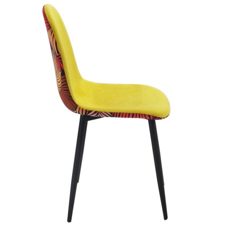 Cadeira HORUS NEW, em metal, estofo em veludo amarelo, costas com motivos florais a condizer