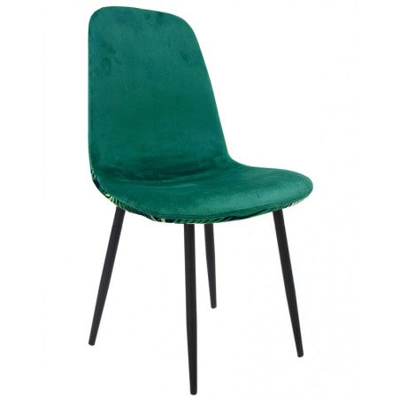 Cadeira HORUS NEW, metal, estofo em veludo verde, costas com motivos de folhagem a condizer