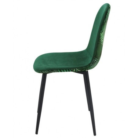 Cadeira HORUS NEW, metal, estofo em veludo verde, costas com motivos de folhagem a condizer