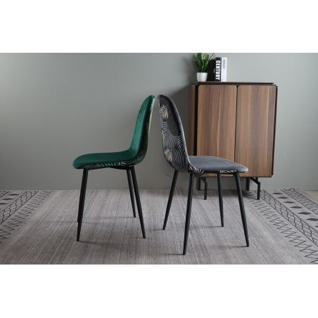 Cadeira HORUS NEW, metal, estofo em veludo verde, costas com motivos de folhagem a condizer