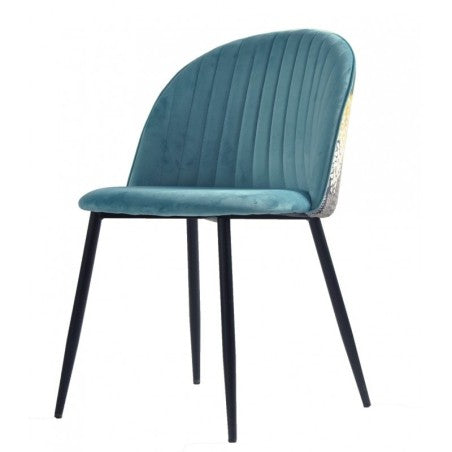 Cadeira PALM SKY BLUE, metal, tecido veludo azul com palm