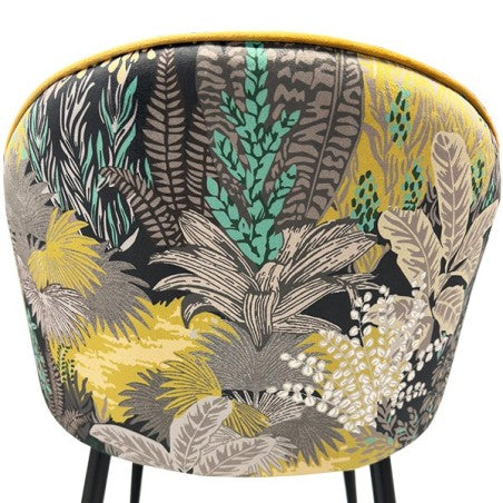 Cadeira PALM YELLOW, metal, tecido veludo amarelo com palm