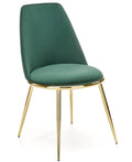 Cadeira TAVIRA metal, cromo dourado, tecido veludo verde escuro