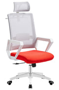 Cadeirão de escritório ASTON, branco, rede cinza, tecido vermelho