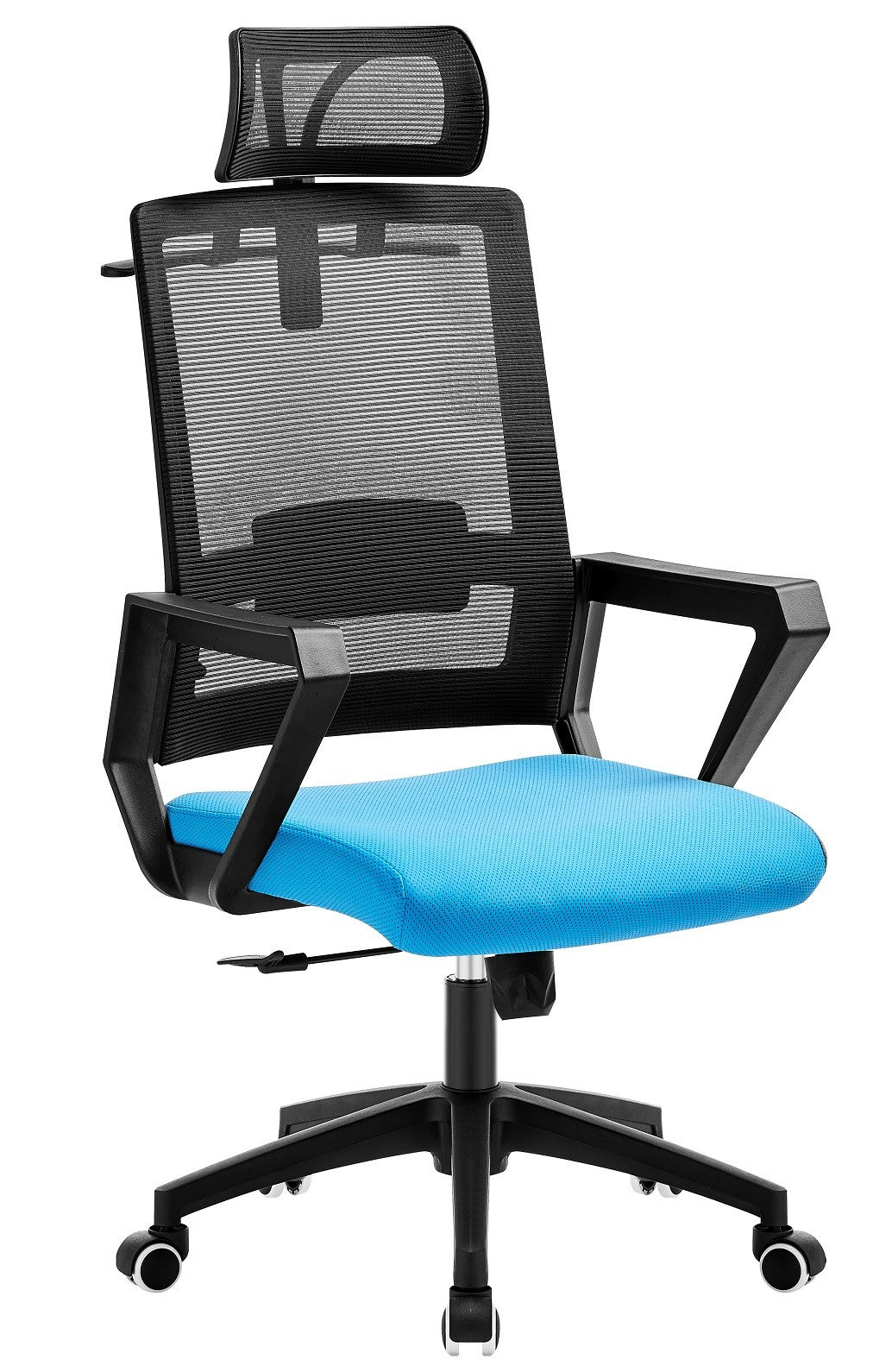 Cadeirão de escritório ASTON, preto, rede preta, tecido azul