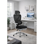 Cadeirão de escritório DURBUY, alto, ergonômico, cinza, rede preto
