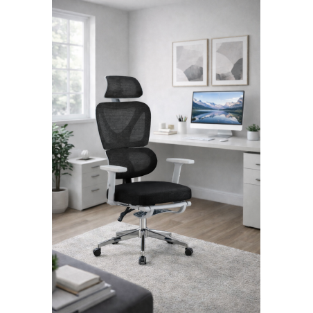 Cadeirão de escritório DURBUY, alto, ergonômico, cinza, rede preto