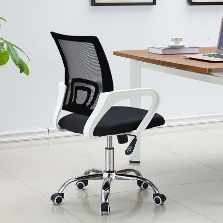 Cadeirão de escritório FISS NEW, braços branco, rede preto