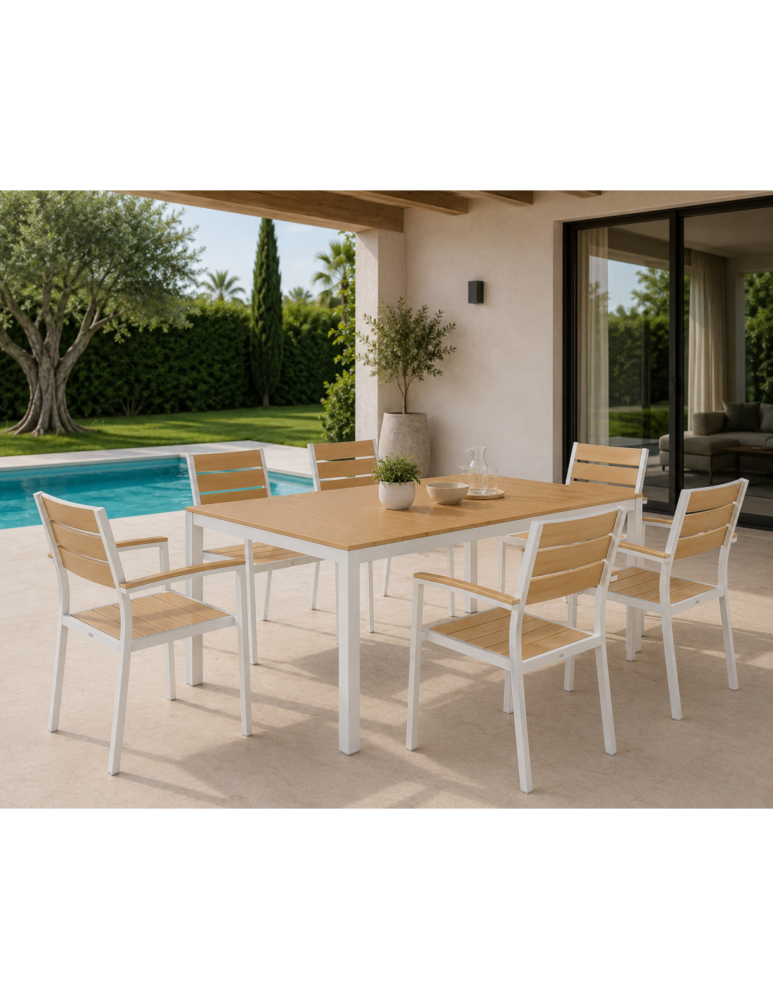 Cadeirão GARIBALDI, metal branco, polywood amarelo